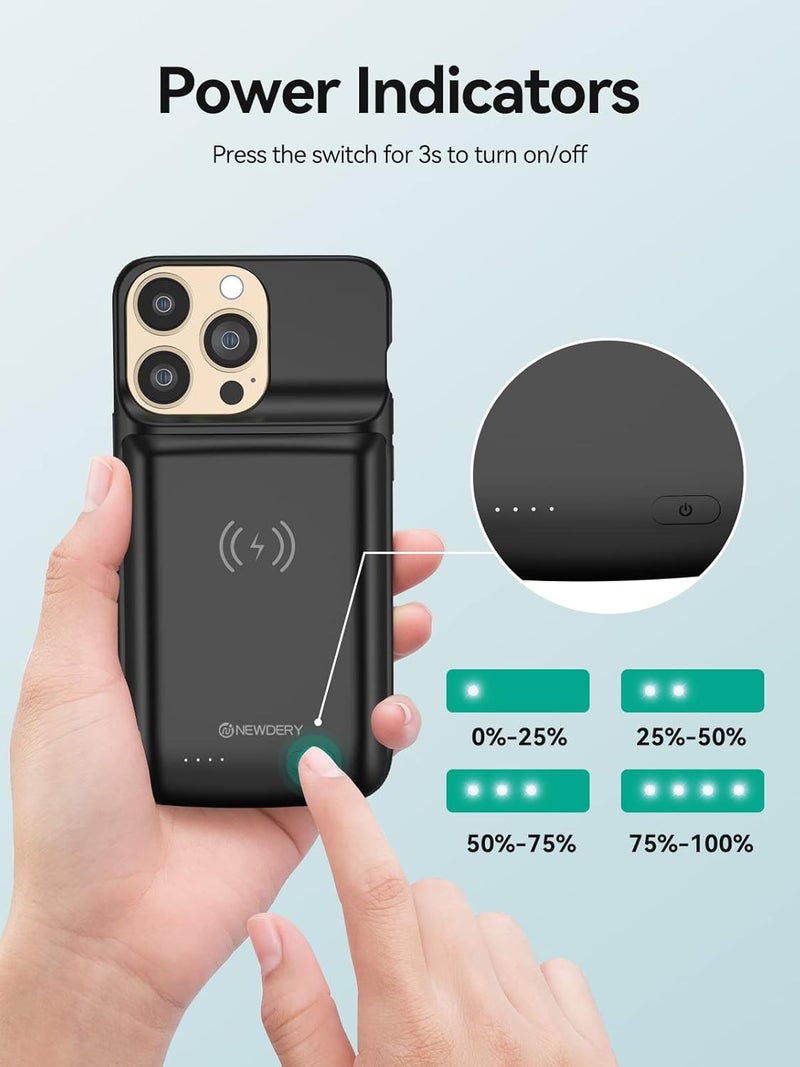 Newdery 10000mAh Battery Case for iPhone 15 Pro Max/Plus, USB C Qi Wireless Charging,Portable Protective Charger Case Battery Pack - Image 5